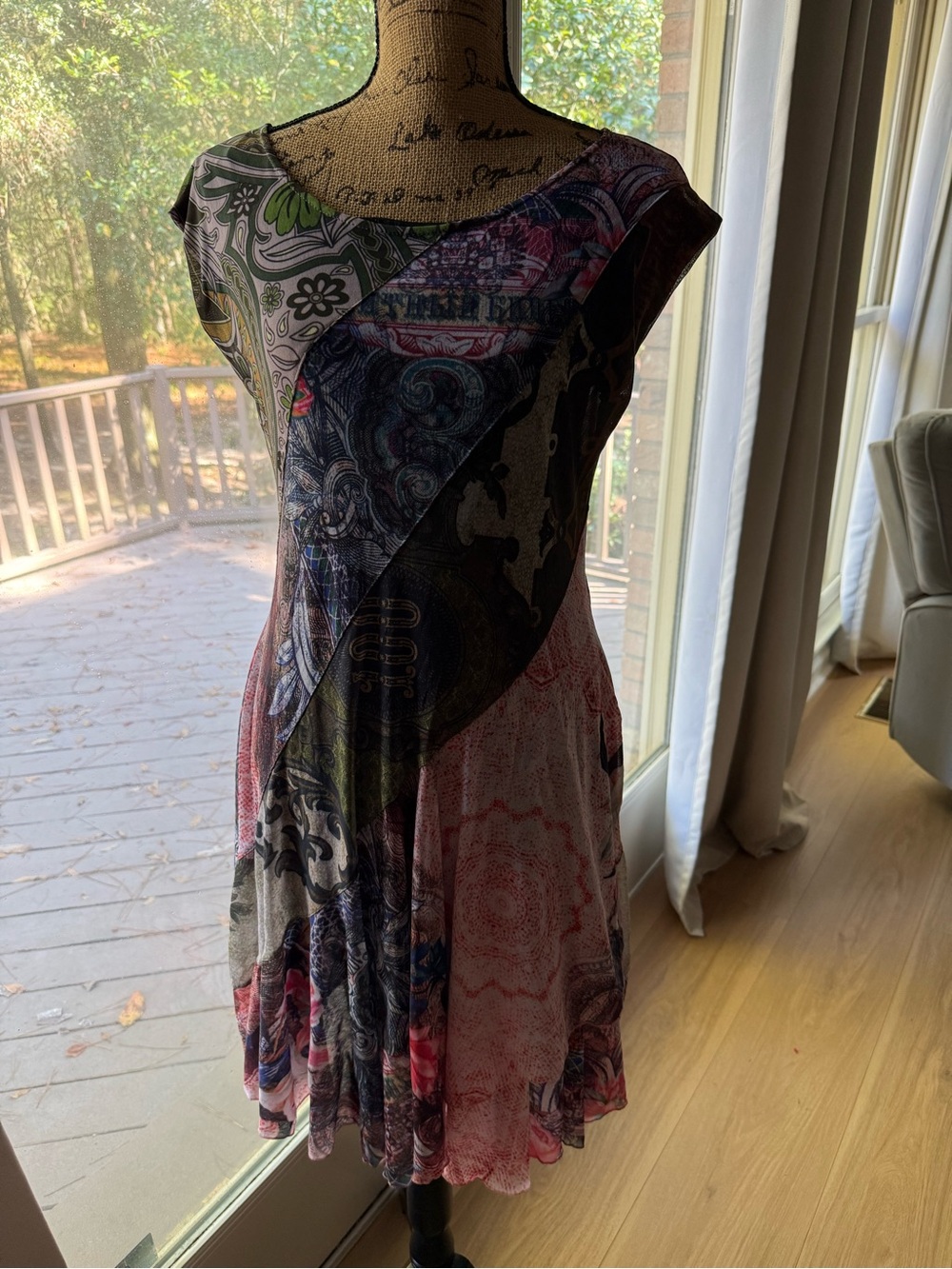 Desigual Multicolor Boho Patchwork Midi Dress with Pink and Green Details Monica